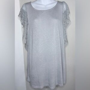 NWT Lauren Conrad Gray Lace Butterfly Sleeve T-shirt Women XL